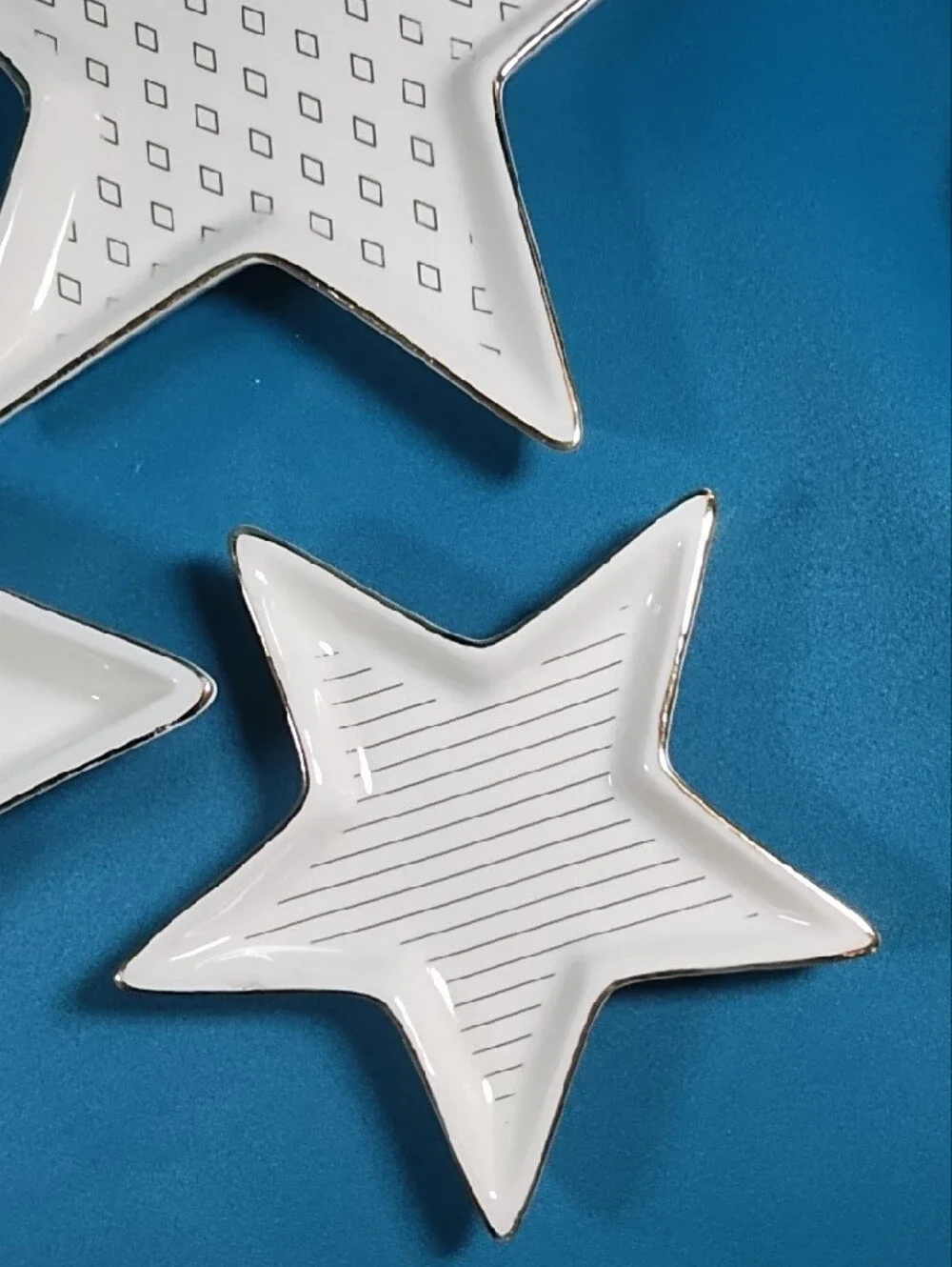 Macy's Set of 3 Ceramic Star Trinket Trays Strip Diamond Solid